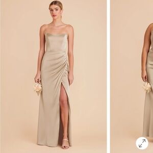 Birdy Grey Strapless Satin Dress in Champagne